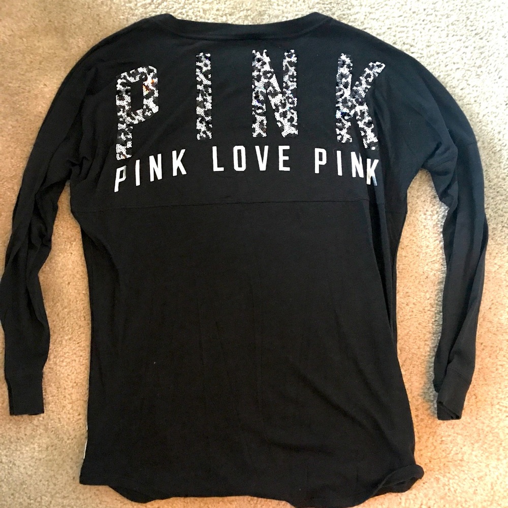 PINK sparkly back black long sleeve tshirt